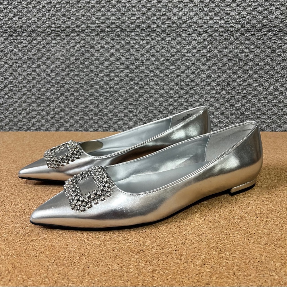 Nine West Silver Metallic Flats with Pointed Toe